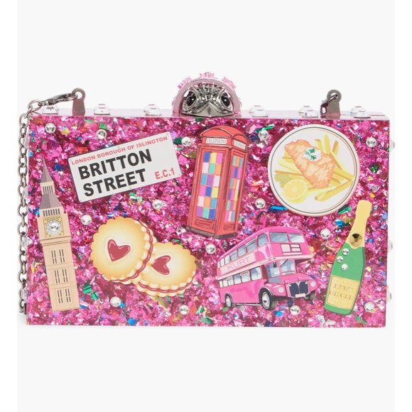 Kurt Geiger Handbags - Kurt Geiger Pink Glitter London Icon Box Clutch Crossbody